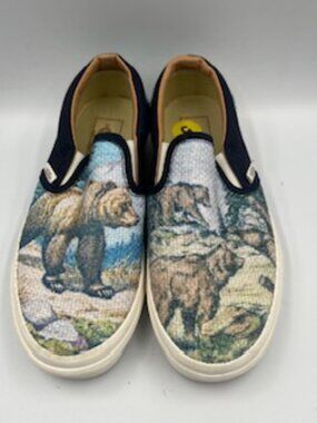 NEW Vans Cali Tapestry sneakers Women’s Sz 6.5 Forest Bears Slip on Loafers NWOB